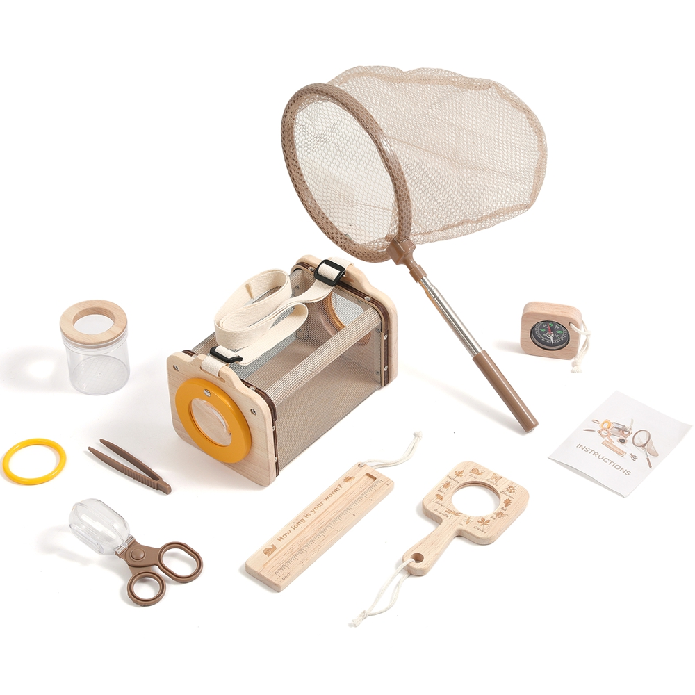 Outdoor Adventure Kit For Kids - モンテッソーリ教育玩具 子供用屋外冒険セット 探検キット 昆虫 葉っぱ 木製