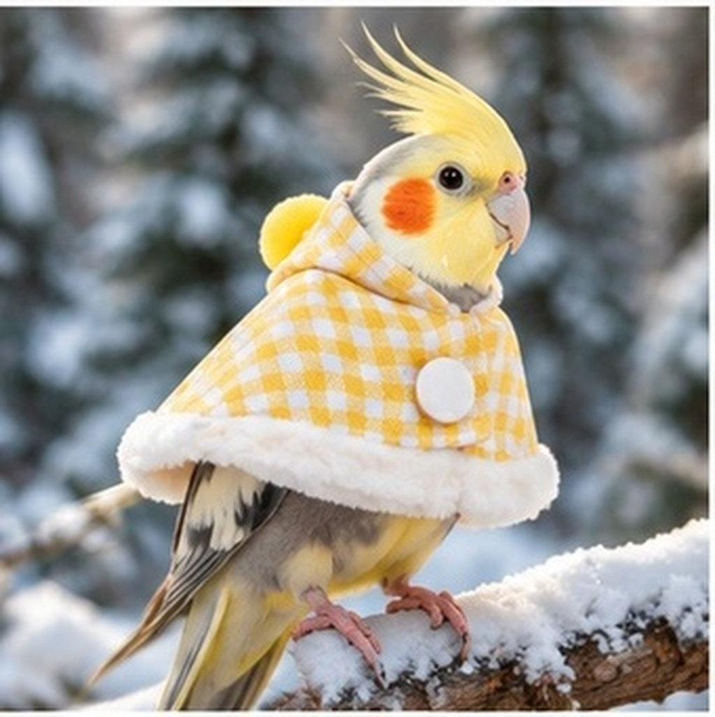 Outdoor Adventure Outfit - オウム、コッカティエル、インコ用のチェック柄の鳥用ケープ。暖かく柔らかい素材で、屋外での活動や寒い季節の保護に最適。ペットの鳥用の防寒着。