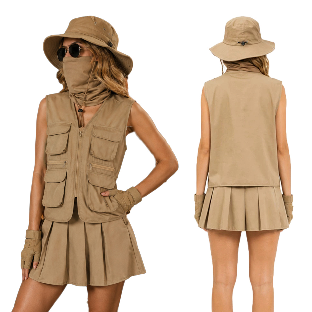 Outdoor Adventure Outfit - アウトドアエクスプローラー服帽子アクセサリーハイキング釣りアドベンチャーコスチュームコスプレハロウィン制服衣装女性大人スーツ