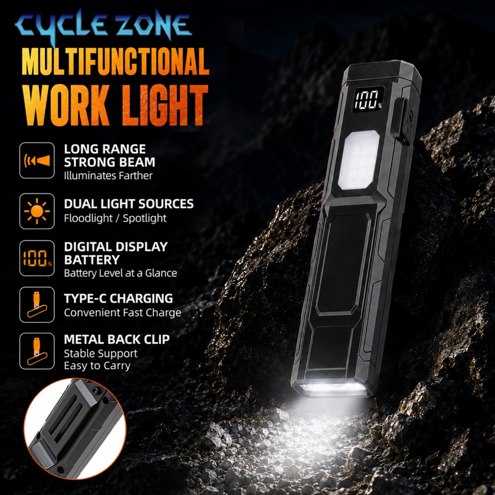 Outdoor Adventure Zone - ポータブルポケットLED懐中電灯、Type-C充電式、デジタルディスプレイ、軽量、クリップ付き、修理作業やアウトドア活動に最適