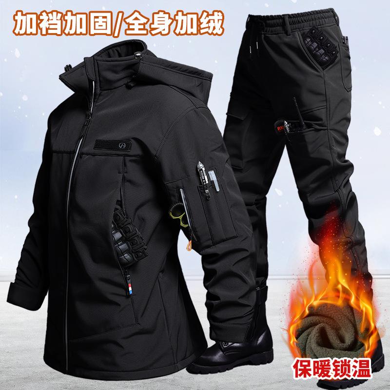 秋と冬のベルベット防水タクティカルジャケットとパンツセット男 - Outdoor Adventure Trips のレビューと価格